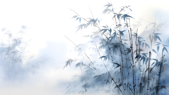 晨光中的竹子特写水墨画摄影图