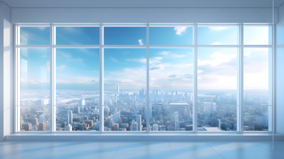 干净窗前未来风格的蓝白色建筑摄影图