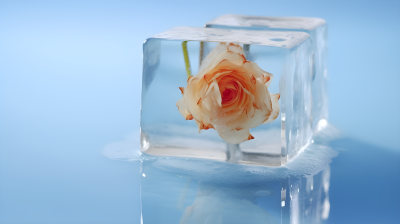 冰块中的花朵近景摄影图