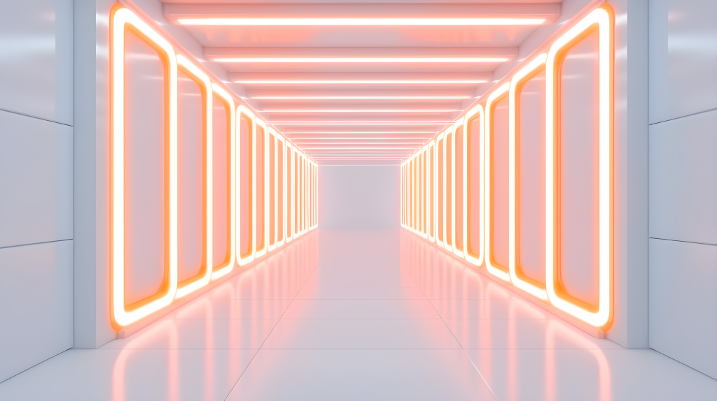 橙色荧光灯走廊白色背景摄影图
