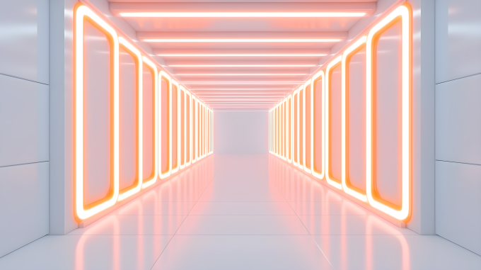 橙色荧光灯走廊白色背景摄影图