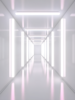 极简白色霓虹光走廊摄影图