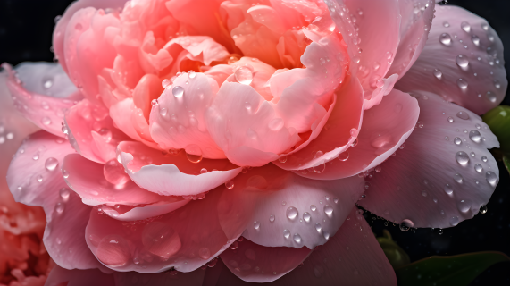 粉色花朵清晨细雨水滴摄影图