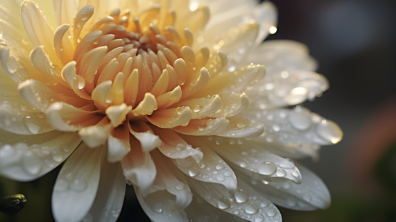 黄白色菊花洒满水滴摄影图