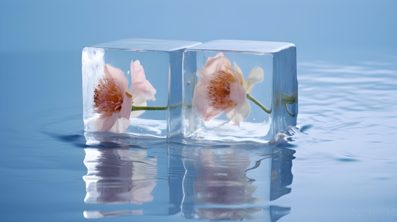 浪漫风格的冰块花朵摄影图片