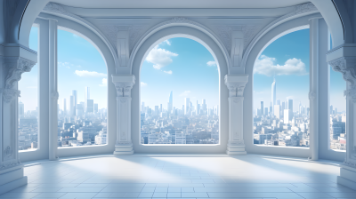 未来风格的创意拱形窗蓝白色摄影图片