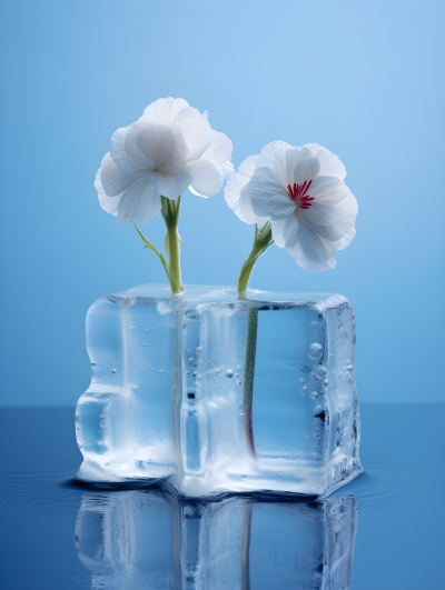 光滑透亮的冰块鲜花摄影图片