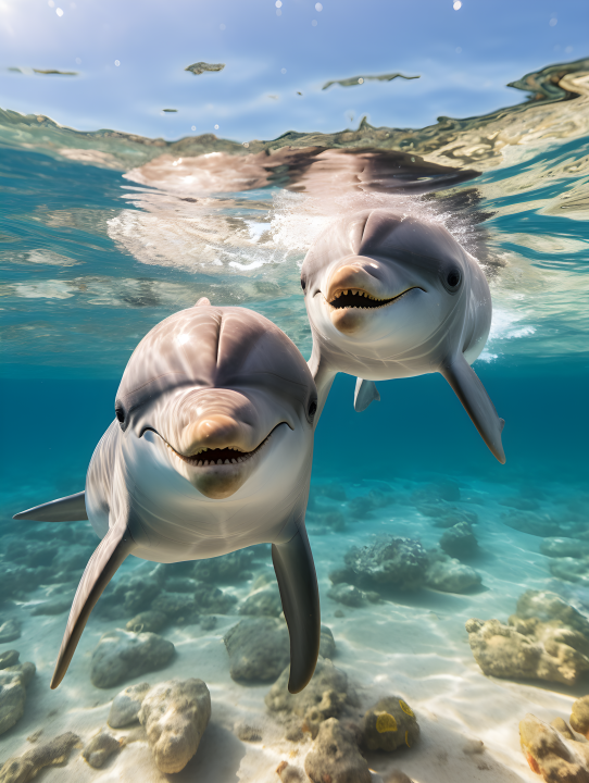 碧蓝海洋可爱海豚摄影图版权图片下载