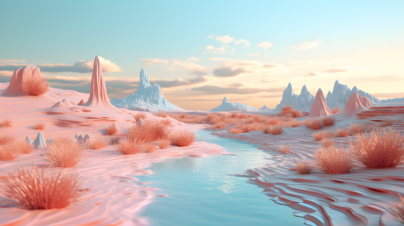 超现实粉色沙漠三维风景摄影图