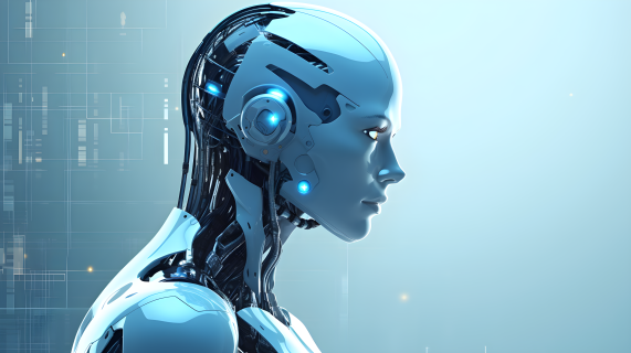 蓝色科技智能机器人侧脸摄影图