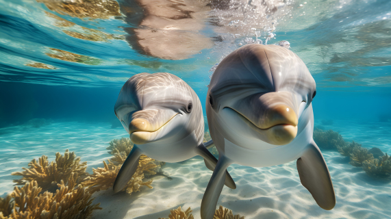 海洋生物两只海豚摄影图片