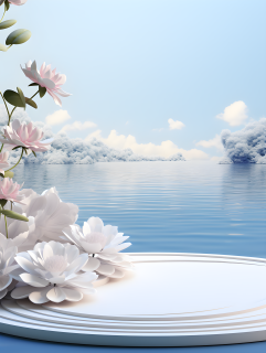 白色展示台水面鲜花摄影图片