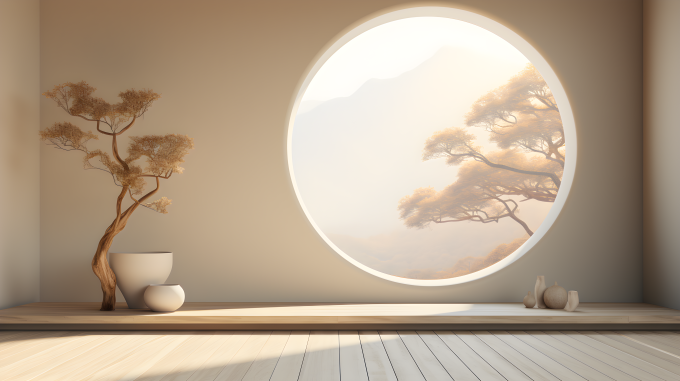 现代艺术氛围松树景台摄影图片