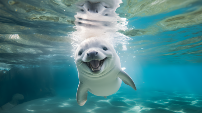 海洋动物张嘴的海豚摄影图