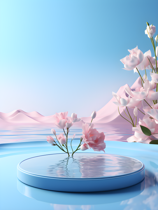 一支鲜花的蓝色展示台摄影版权图片下载