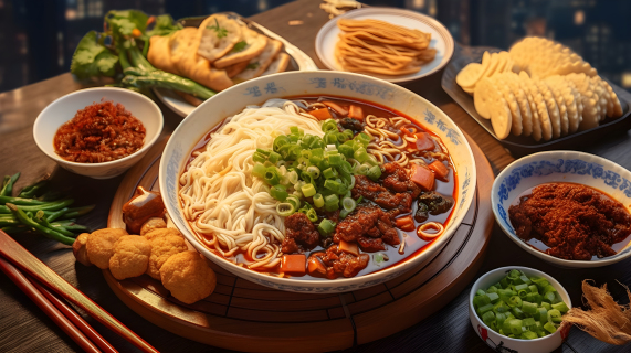 中国烹饪美食牛肉面摄影图