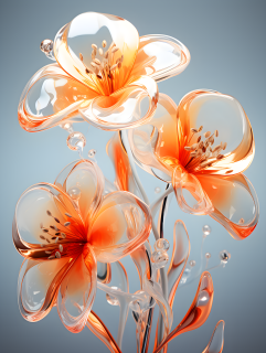 玻璃质感橙色未来有机花朵摄影图