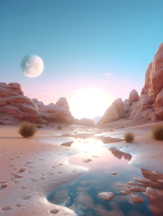 唯美幻境中的天空大地水和沙漠摄影版权图片下载
