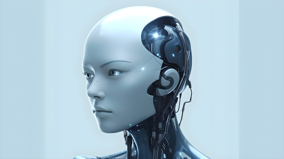 冷白与蓝色的人工智能机器人摄影图片