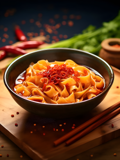 华人烹饪的油泼面摄影图