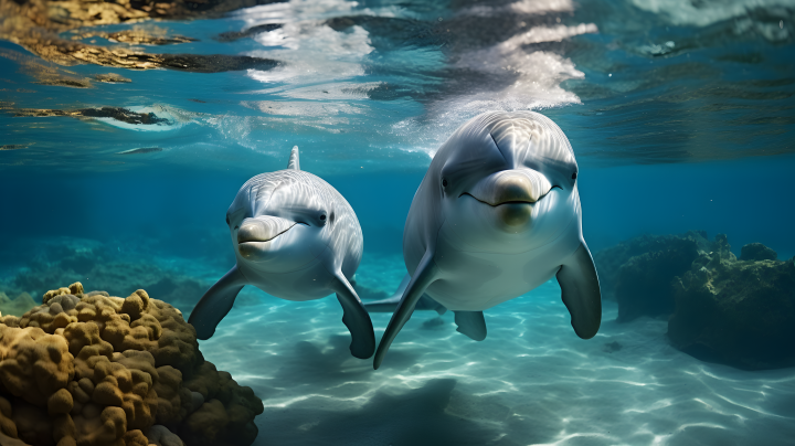 自由自在游玩的海豚摄影图版权图片下载