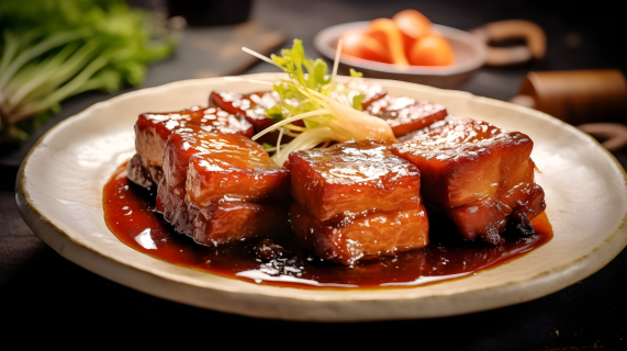 中式菜肴红烧肉近景摄影图