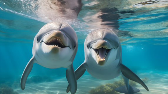 海豚生活在美丽的海洋摄影图