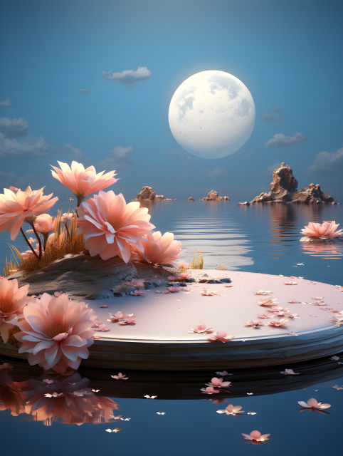 平滑台面花朵环绕摄影图片