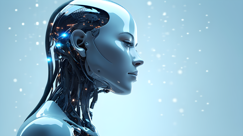 蓝色渐变背景人工智能机器人摄影版权图片下载