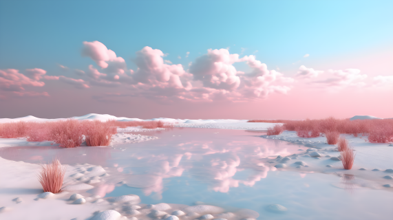 粉色沙漠梦幻未来3D景观摄影图