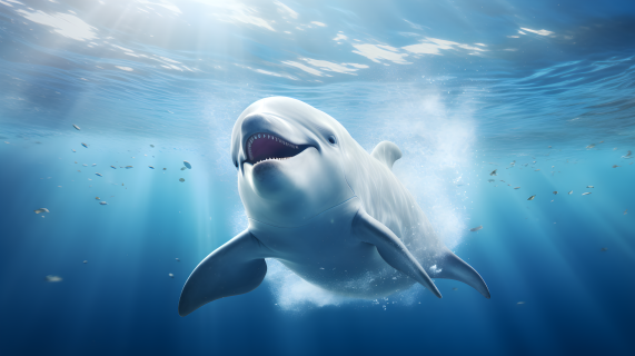 海洋中嬉戏的海豚摄影图