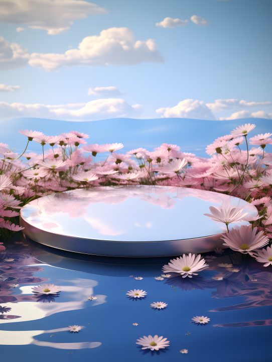 清洁台面花卉背景3D建模摄影图版权图片下载