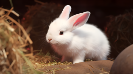 草垛里的小白兔摄影图片