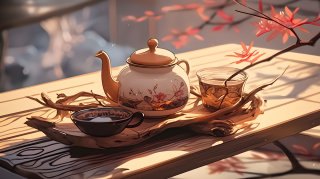 茶壶与杯子摄影图片