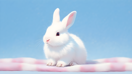 蓝色背景中的白兔子摄影图