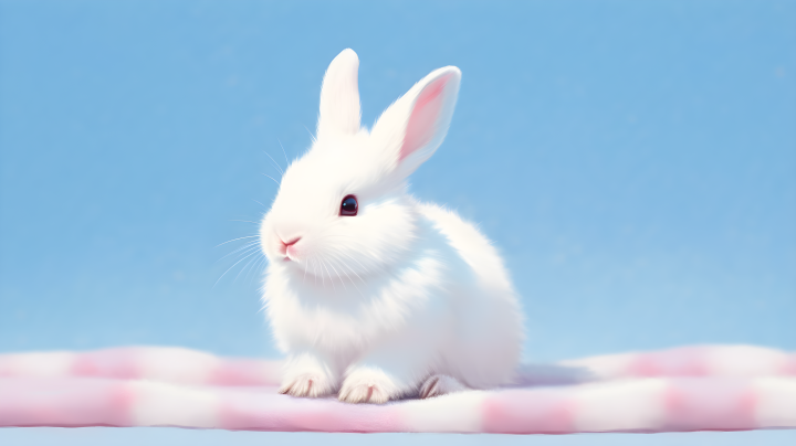 蓝色背景中的白兔子摄影图版权图片下载