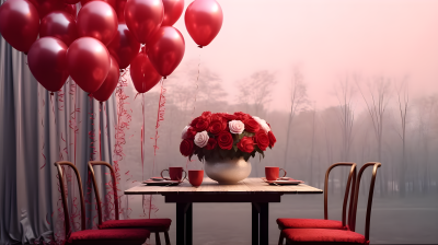 浪漫晚餐桌红色气球摄影图片