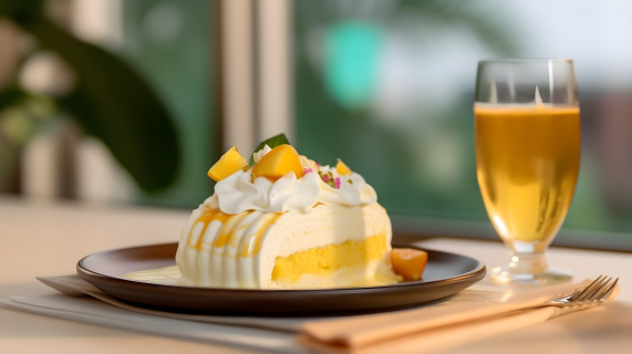 黄白色美味的蛋糕切面摄影图片