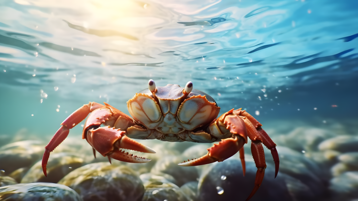水下阳光照耀下的海洋螃蟹摄影图版权图片下载