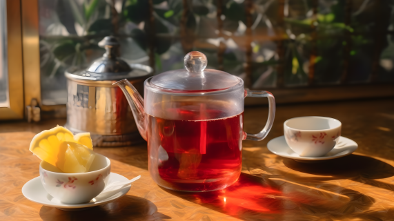 新鲜的红茶配柠檬摄影图