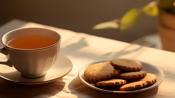 甜美曲奇饼干下午茶温暖的时光摄影图