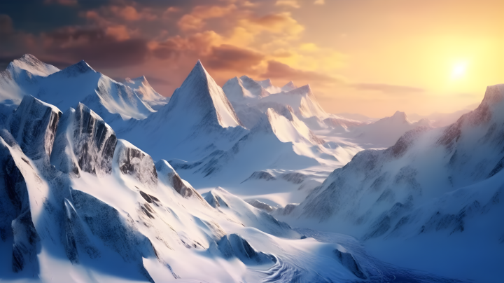 阳光照耀下的壮丽雪山摄影图版权图片下载