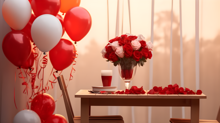 彩色气球浪漫晚餐摄影版权图片下载