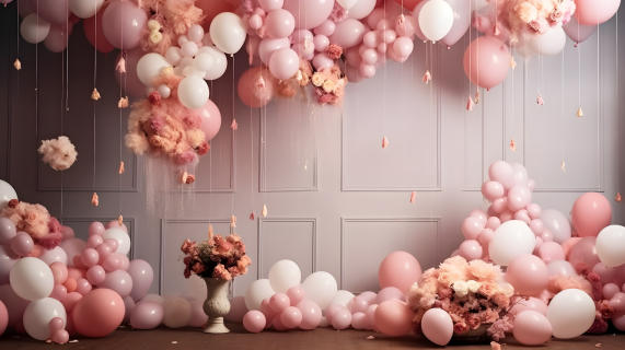 梦幻浪漫风粉色气球摄影图片