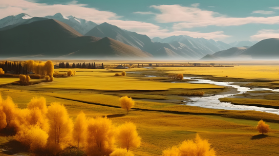 秋日新疆美景的摄影图片