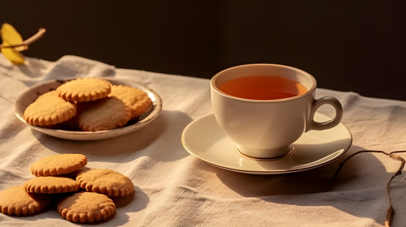 温馨自然的下午茶和粗粮饼干摄影图