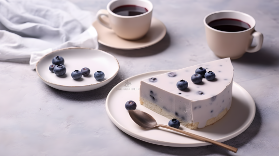 黑咖啡搭配蓝莓蛋糕摄影图