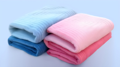 折叠的蓝色粉色毛巾摄影图片