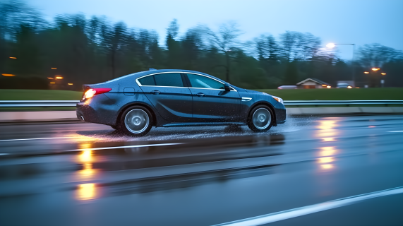 雨中行驶的汽车摄影图片