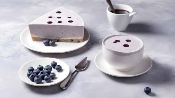 浅灰与米色之美蓝莓和蛋糕摄影图